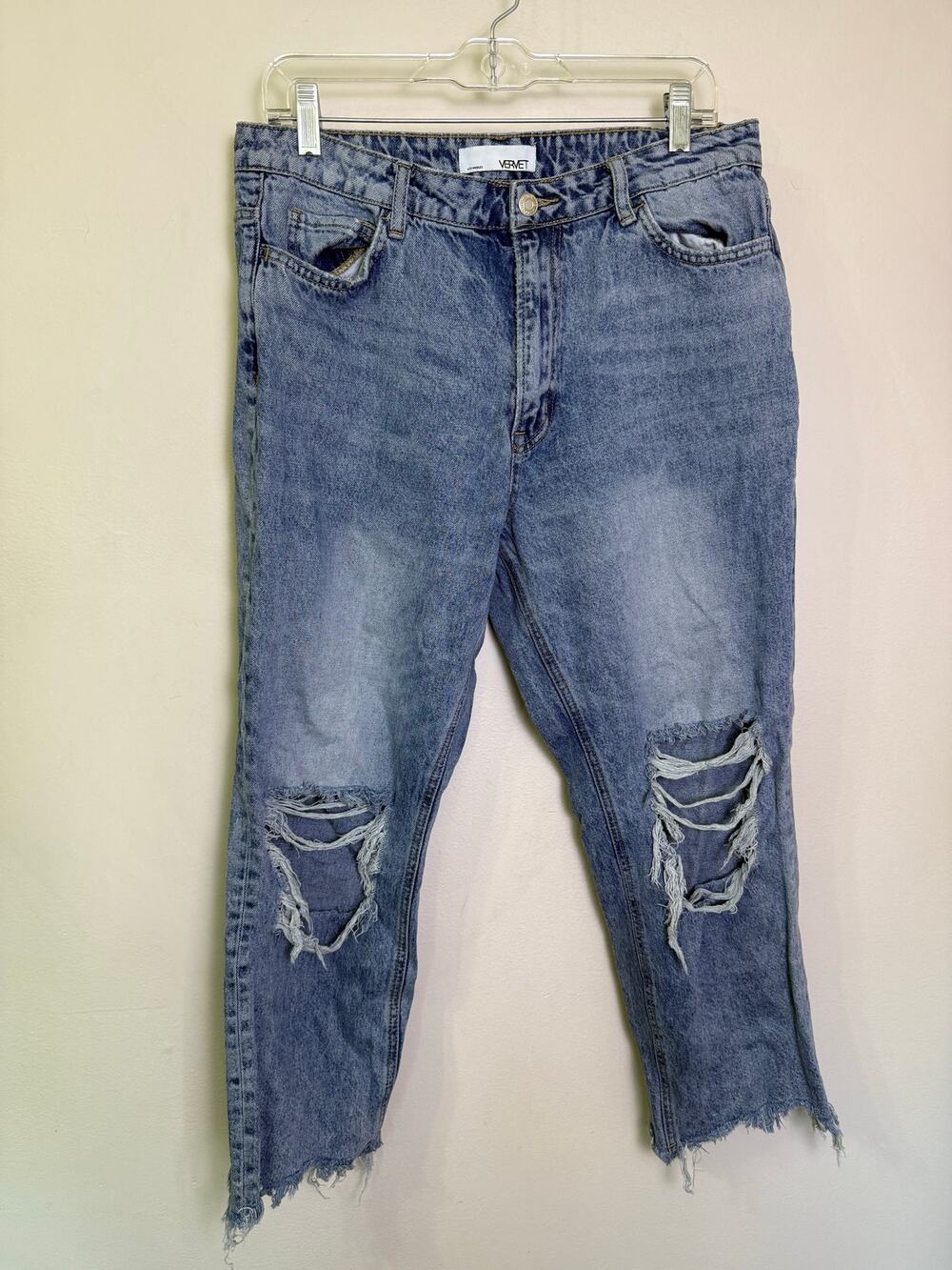 Vervet Los Angeles Distressed Raw Hem Mom Jeans Size 30 High Rise Ripped Knee